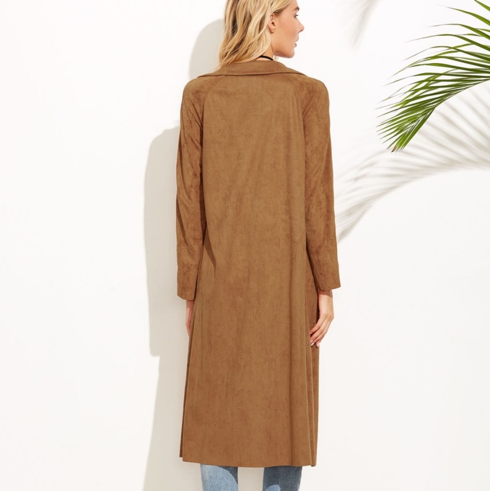 LAST! Camel colored suede long duster trench coat - Picture 7 of 7